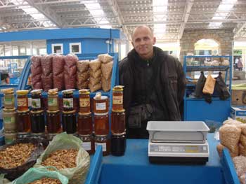 local Honey for sale Kardjali market in the town centre